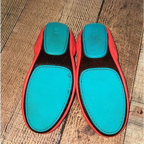 TIEKS by Gavrieli Poppy Orange Coral Leather Ballet Flats Foldable Slip On 6 - Picture 6 of 10